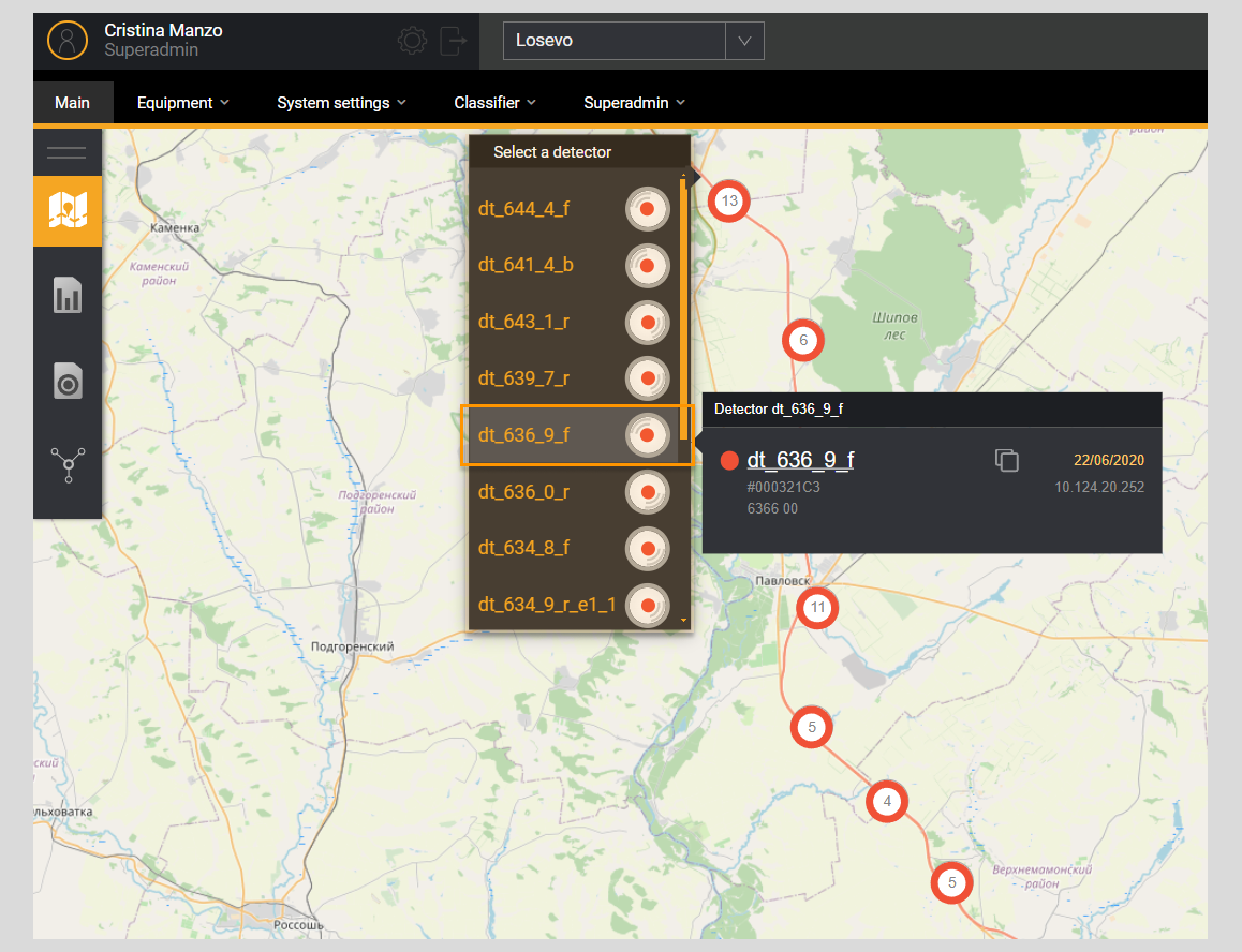 Displaying group of detectors information