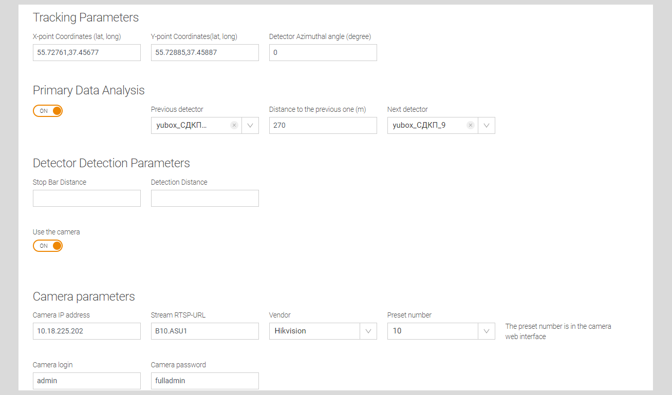 Detector configuration parameters