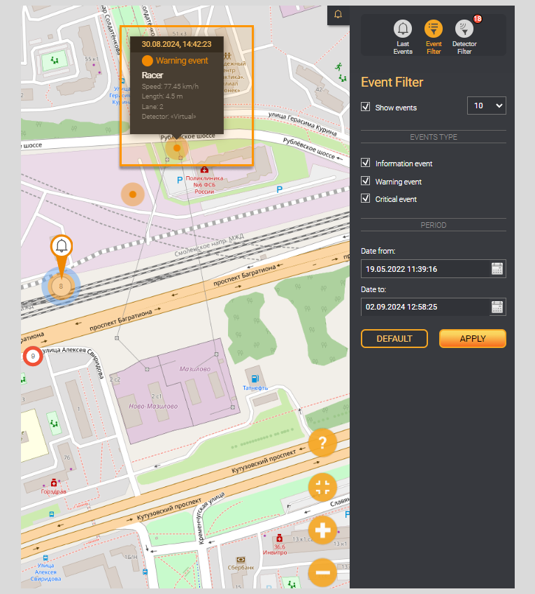 Detector information on map