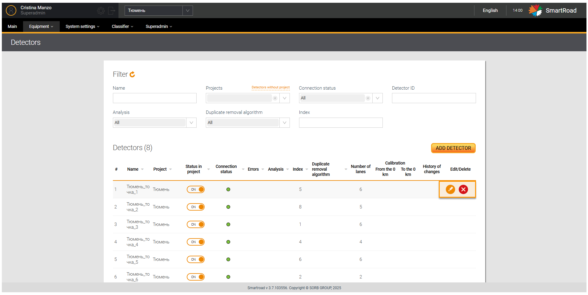 Detectors page