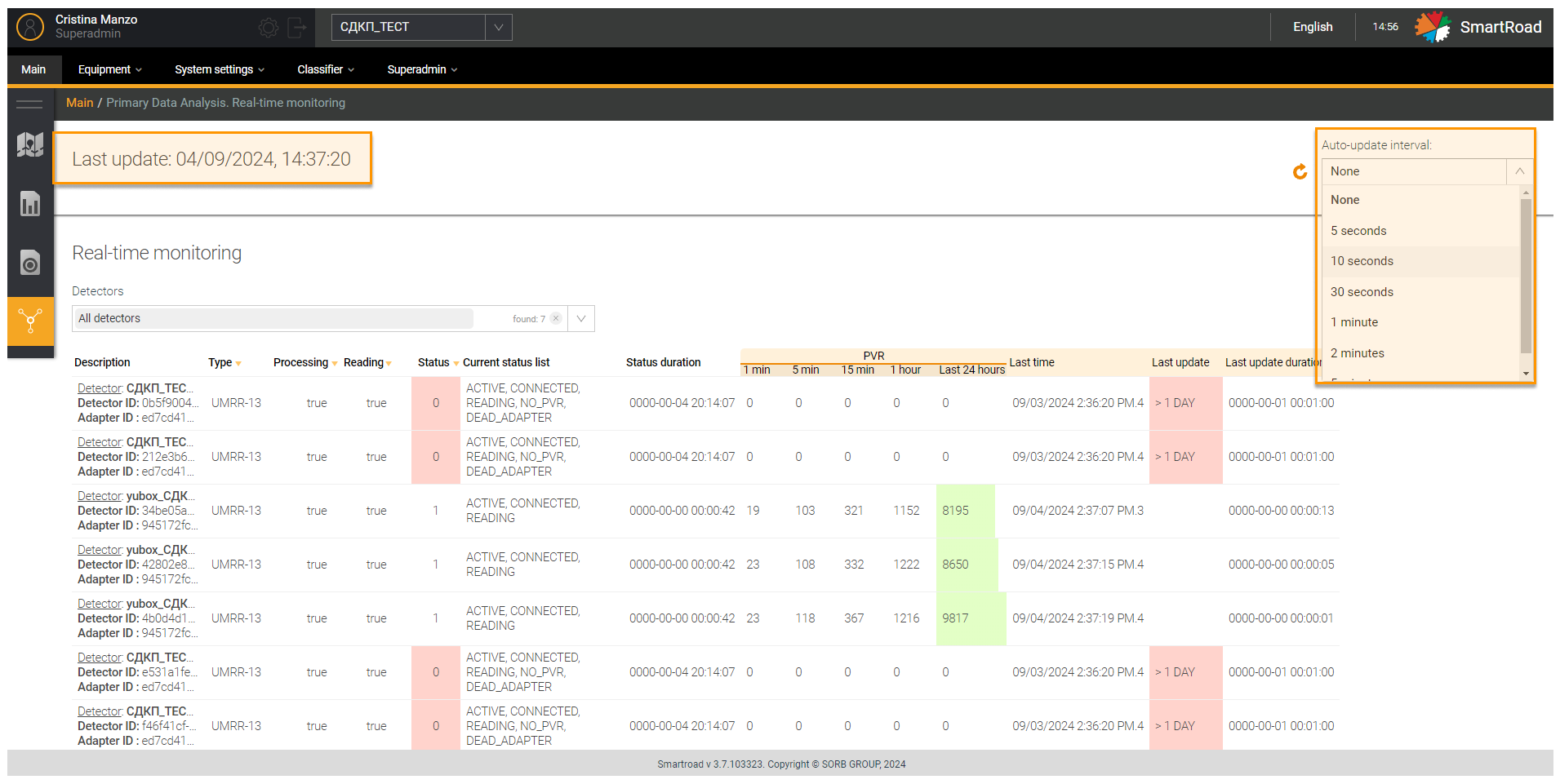 Real-time monitoring page